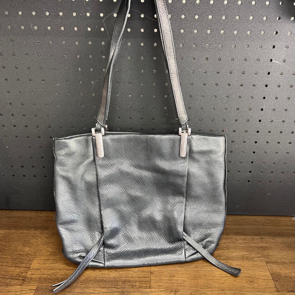 Brighton Black Leather Tote Bag Shoulder Handbag Double Strap Silver Hardware
